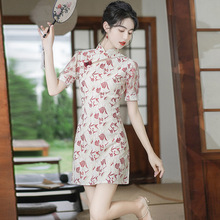 新中式旗袍新款改良年轻款少女小个子短款中国风蕾丝连衣裙夏