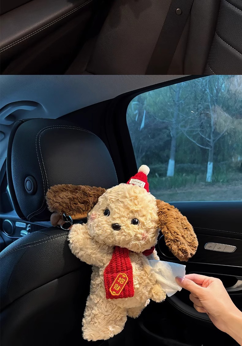 Car Tissue Box Creative Cute Puppy Decoration Paper Box Car Hanging Car Tissue Bag Car Paper Box