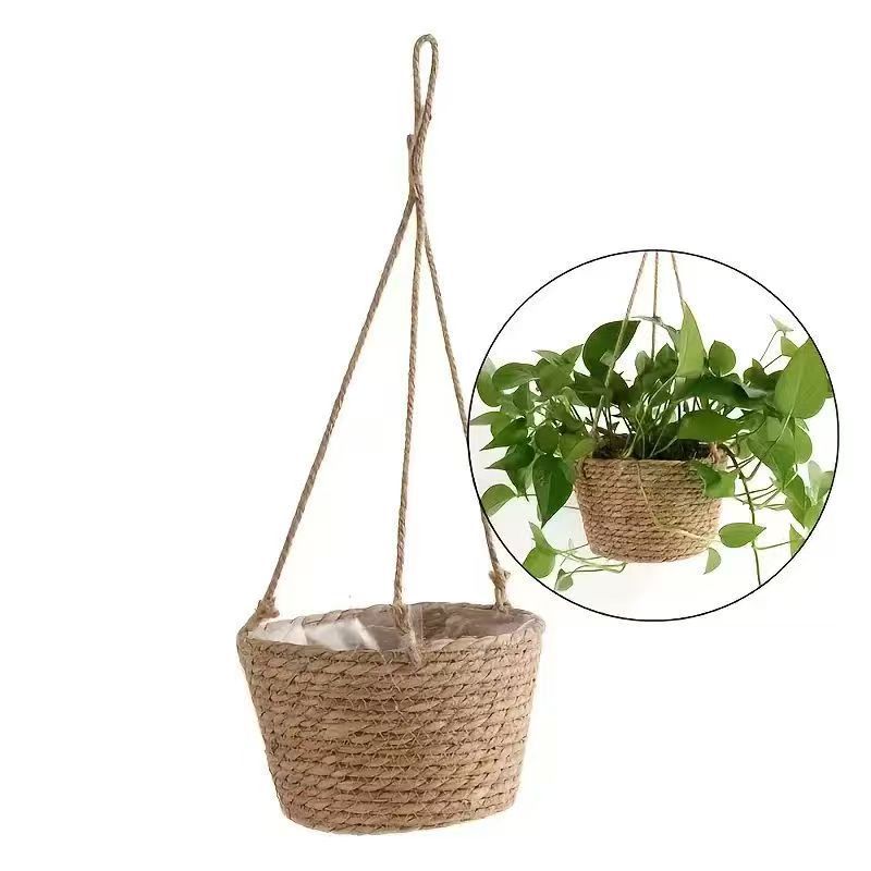 Cesta de tela de paja hecha a mano cesta de tela