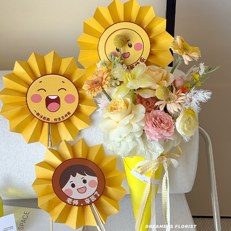 Feliz día del maestro sonriente girasol tarjeta de flores tarjeta de regalo para maestros materiales floral DIY al por mayor
