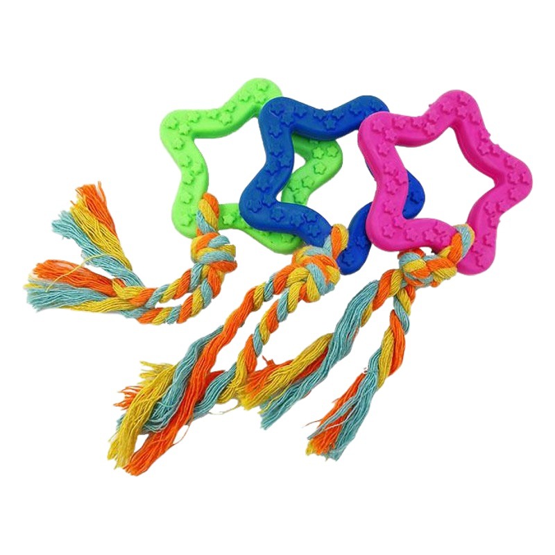 Creativo Pentágono estrella anillo para mascotas TPR cuerda de algodón juguete mordedura de perro dientes juguete de entrenamiento fabricantes al por mayor