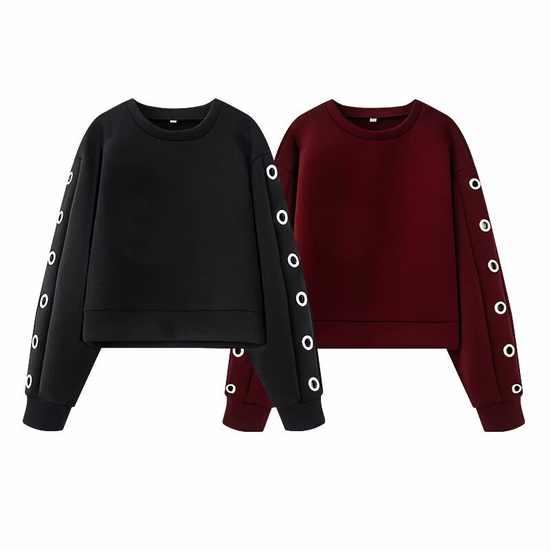 Cross-Border European and American Clothing 2025 Spring New Casual and Versatile Metal Buckle Punk Sweatshirt