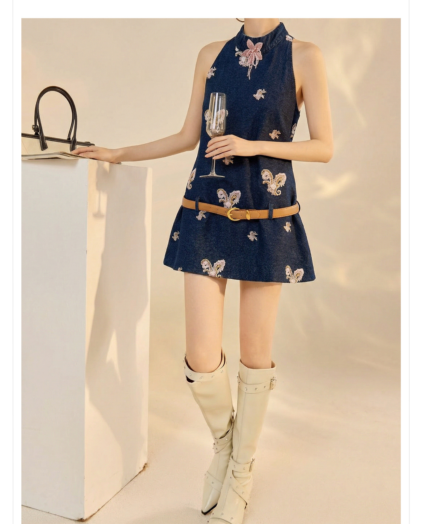 Bộ áo không tay và quần short denim phong cách Tân Trung Hoa mùa hè — bộ đồ, Trang chủ, quần đùi chi tiết 6