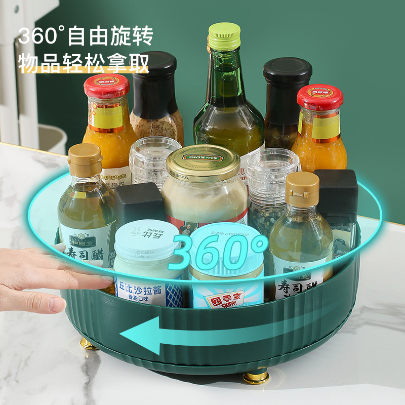 Kitchen Rotatable Spice Storage Rack Multi-Functional Seasoning Soy Sauce Vinegar Storage Rack Accessible Luxury Fruit Plate Spice Rack