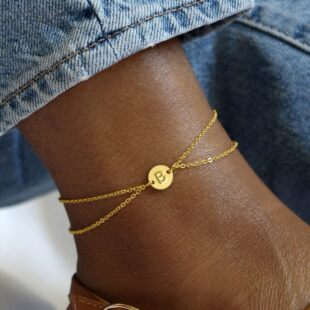 Amazon Cross-border New 26 Letter Anklet Stacked Layered Round Pendant Anklet Stylish Simple Foot Jewelry for Women