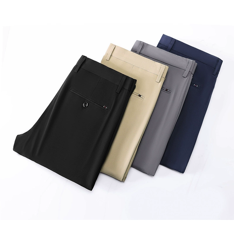 2025 Летние тонкие ледяные шелковые брюки свободные прямые брюки бизнес-папа брюки среднего возраста мужские повседневные брюки