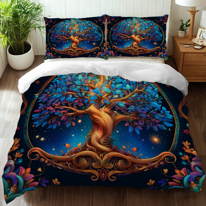 TEMU / JIT transfronterizo para brillante árbol de vida polido impresión digital kit de edredón textil para el hogar
