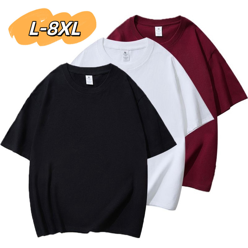 Foreign trade short sleeve T-shirt men's 300kg fat round neck leisure plus fat plus size summer T-shirt solid color coat cross-border