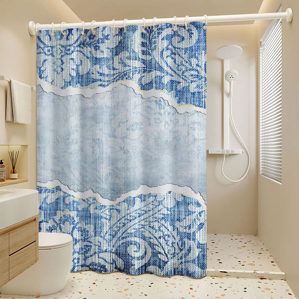 Nordic-style Polyester Water-repellent Mold-resistant Shower Curtain For Rental Houses, Cafes, And Guesthouses, No_voghion.com