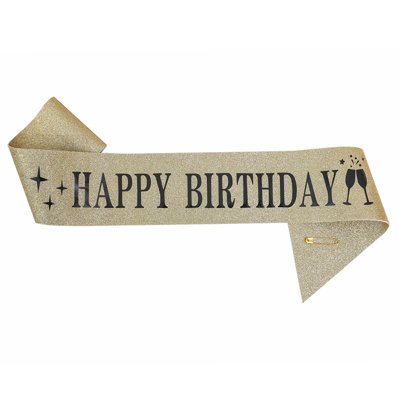 Cumpleaños en stock, banda de cumpleaños, correa de etiqueta, corona de oro rosa, correa de hombro