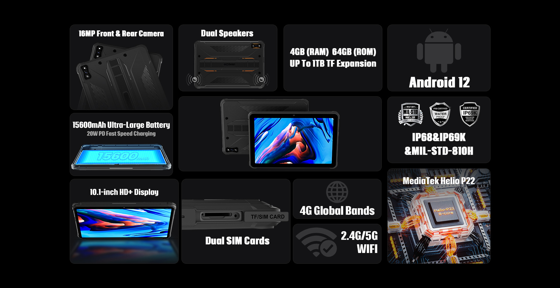 HOTWAV TAB R5 10.1寸 黑橙色 4+64GB 三防智能平板 香港交货-阿里巴巴