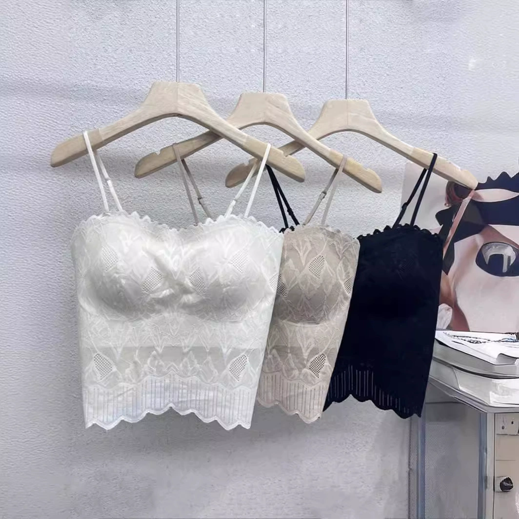 Кружевной камзол женский внутренний 2024 новый стиль с нагрудным ковриком фиксированный бокал нижнего белья