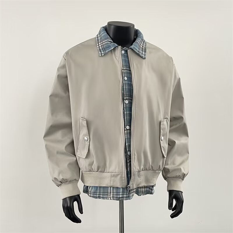 Men's Old Qian Style Two Piece Jacket Spring Autumn 2026 New Color Blocking Loose Fit Clean Fit Flight Jacket_voghion.com