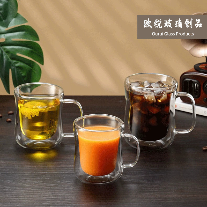 Taza de café creativa mango Delgado Taza de borosilicato de doble capa de vidrio transparente Taza de jugo Taza de leche para el desayuno