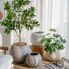 大口径创意镁水泥花盆高端轻奢简约客厅阳台庭院落地别墅盆栽装饰