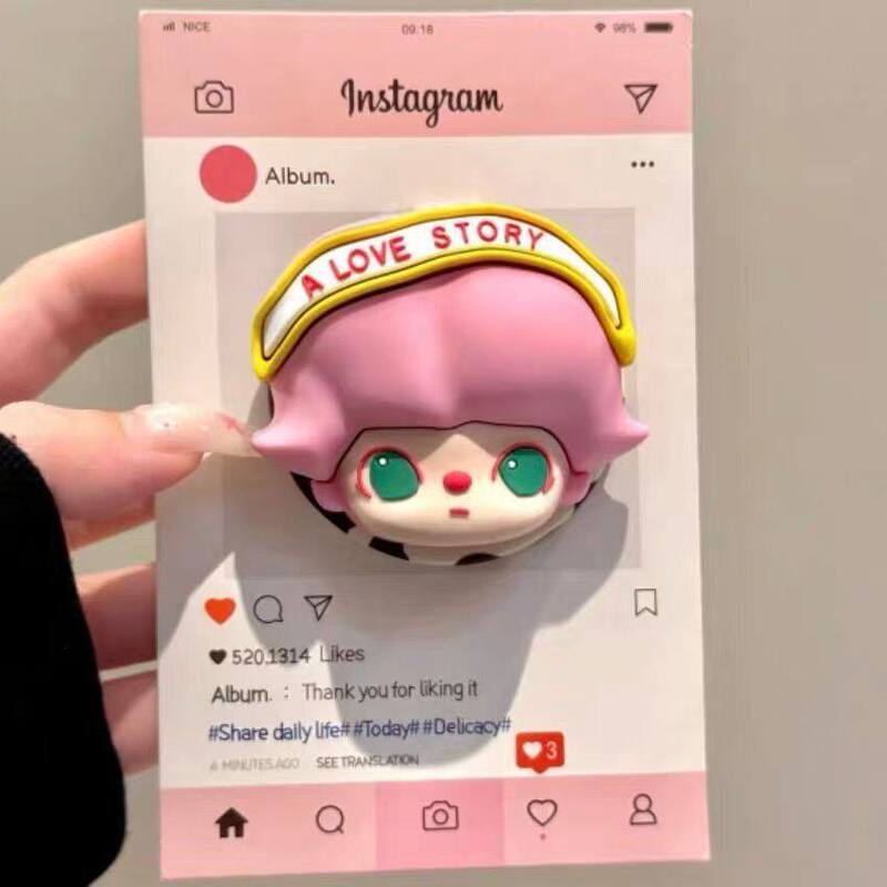 Cartoon Pink Dermo Boy Magsafe Magnetic Phone Holder, Retractable and Foldable, Strong Magnetic Suction for Women