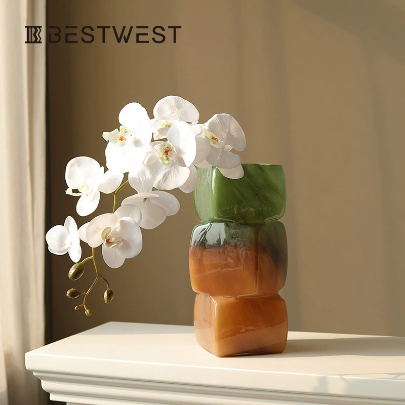 Винтажная стеклянная ваза с легкой роскошью и высококачественным ощущением, подходящая для гостиной и обеденного стола, сосуд для цветочной композиции в водной культуре с изысканным дизайном и нишевым стилем.