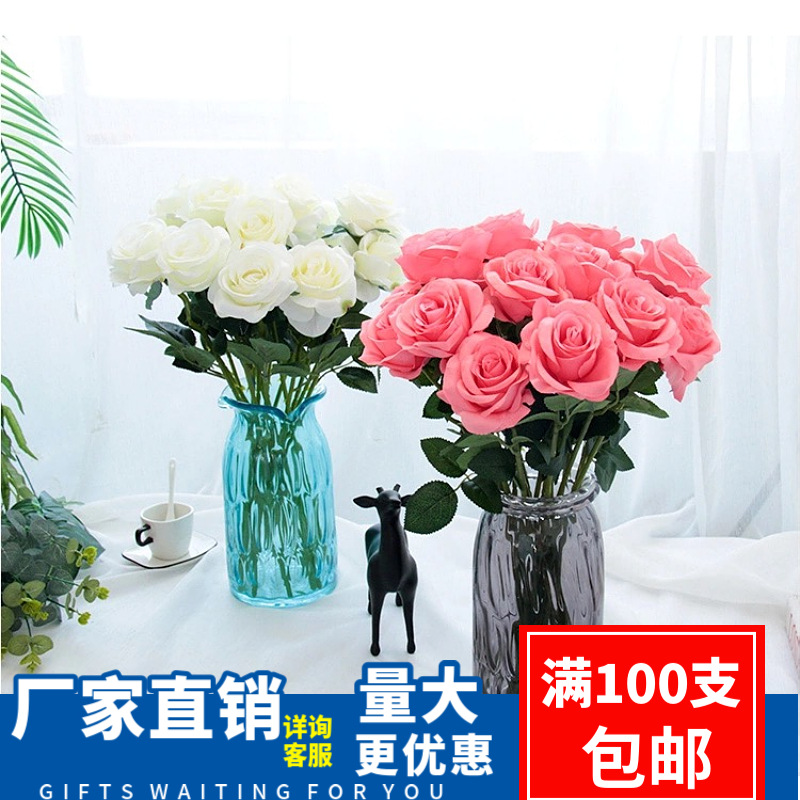 玫瑰花單支絹布花頭人造花朵家居裝飾花瓶擺件酒店布置拍照道具