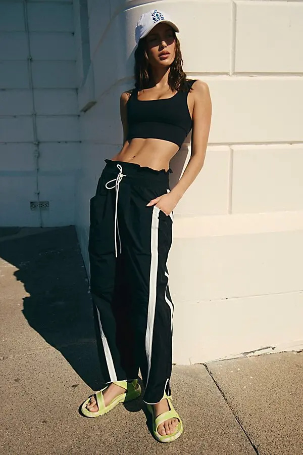 Women's Casual Loose Striped Sweatpants Style High Waist Elastic Drawstring Wide Leg Pants_voghion.com