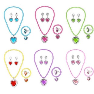 Girls' beaded necklace bracelet ear clip ring five-piece cross-border stage props toy jewelry set