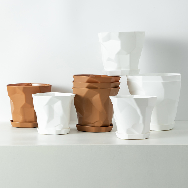 Maceta de Resina Plástica, Estilo Cerámica Nórdica, Grande, para Interior/Balcón, Redonda