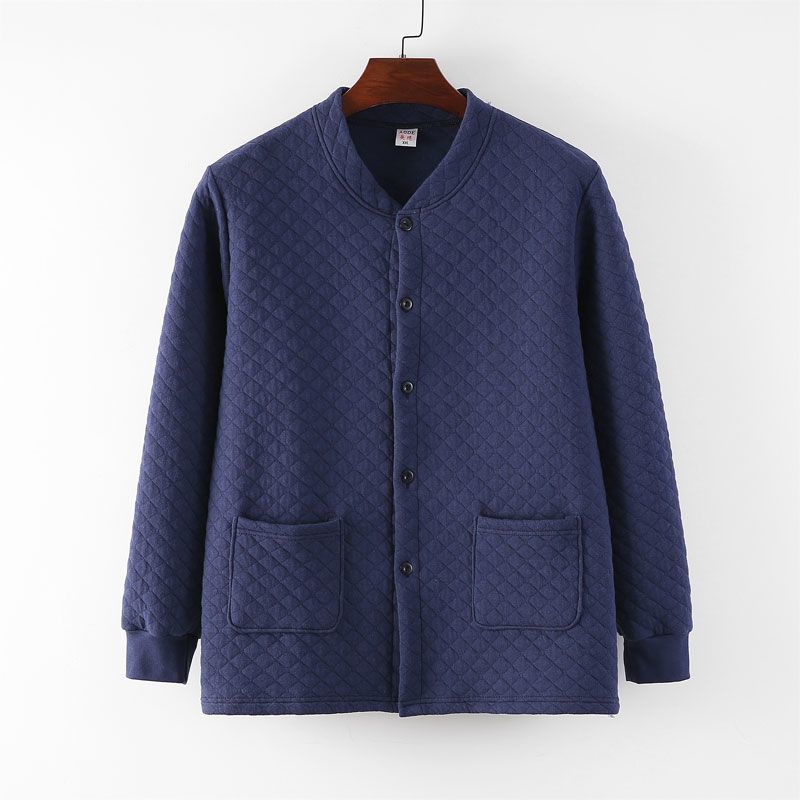 남성용 누빔 홈복, 면 중간두께 보온내의, 버튼다운 상의, 중장년층을 위한 하이웨이스트 루즈한 면팬츠