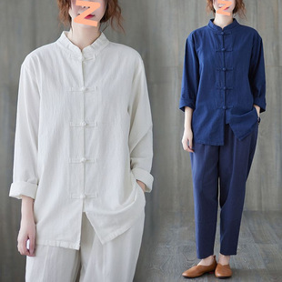 Summer Tai Chi Suit Set for Men and Women Practicing Kung Fu Performance Chinese Style Martial Arts Pants Cotton and Linen Spring and Autumn Stand Collar Button-Down Base Shirt