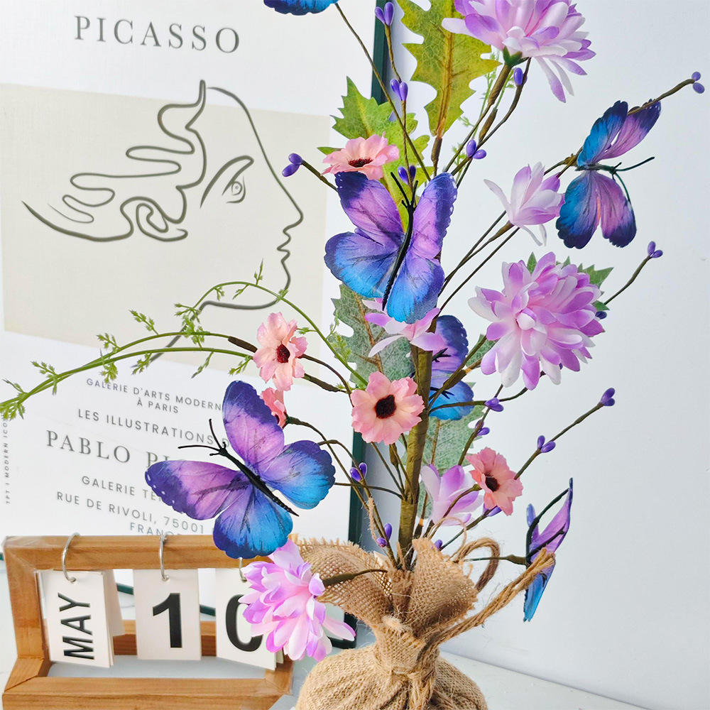 Amazon mariposa caliente Dalia ornamentos de árboles pequeños libros rojos púrpura simulación de flores para disparar props escena de atmósfera