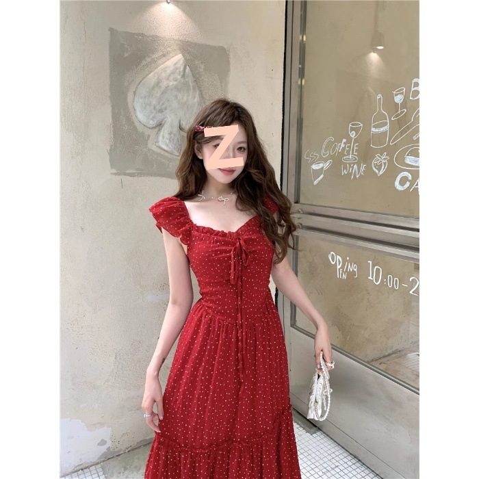 2025夏季新款收腰显瘦时尚设计感波点海边度假风连衣裙女装chic潮|undefined