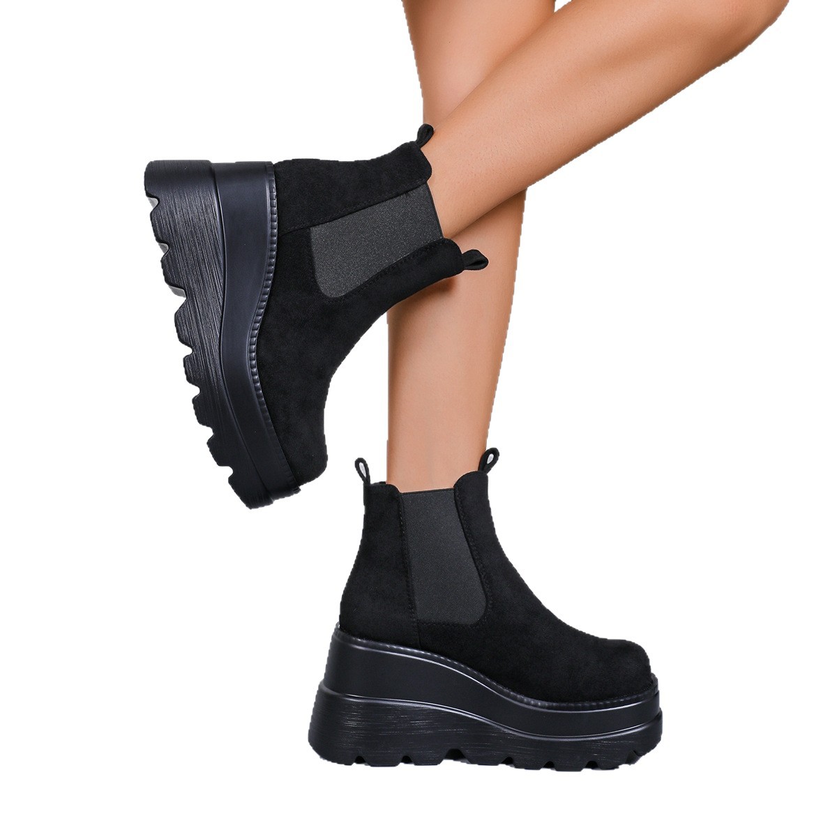 Winterse suède enkellaarsjes met sleehak voor dames, dikke zool, plus size, petite, modieuze instaplaarsjes_voghion.com