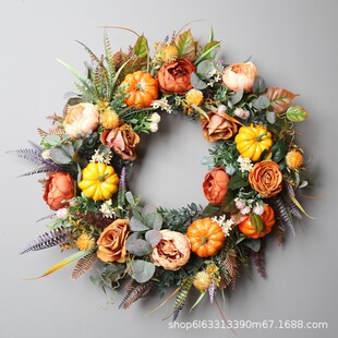 Cross-border rattan circle new plant indoor courtyard home decoration door hanging Christmas peony pumpkin three-dimensional wreath decoration