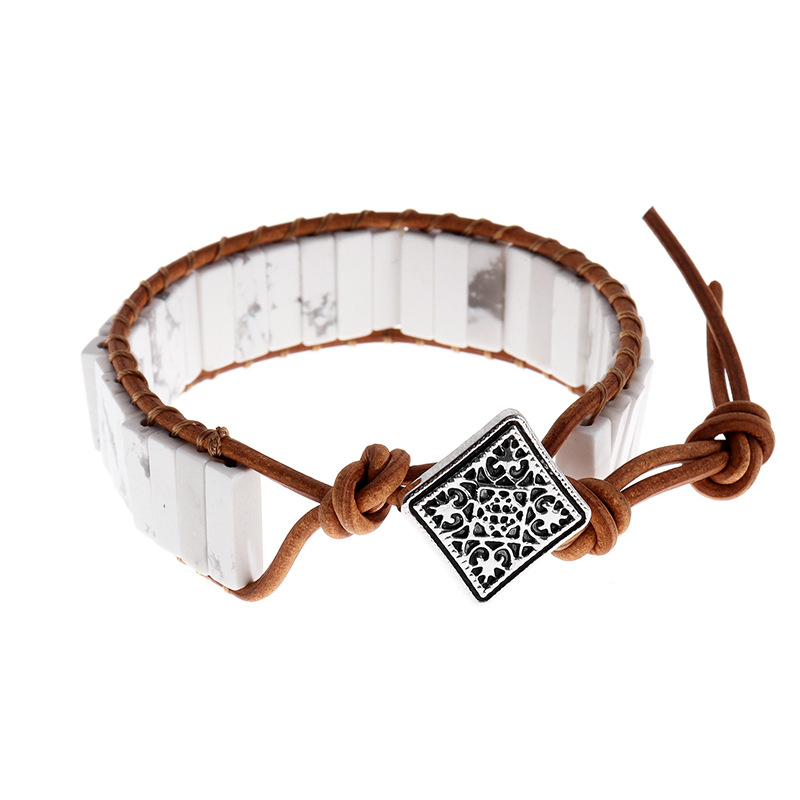 Longrui Amazon joyería transfronteriza imitación piedra natural pulsera de cuerda de cuero tejida a mano joyería de mano creativa bohemia