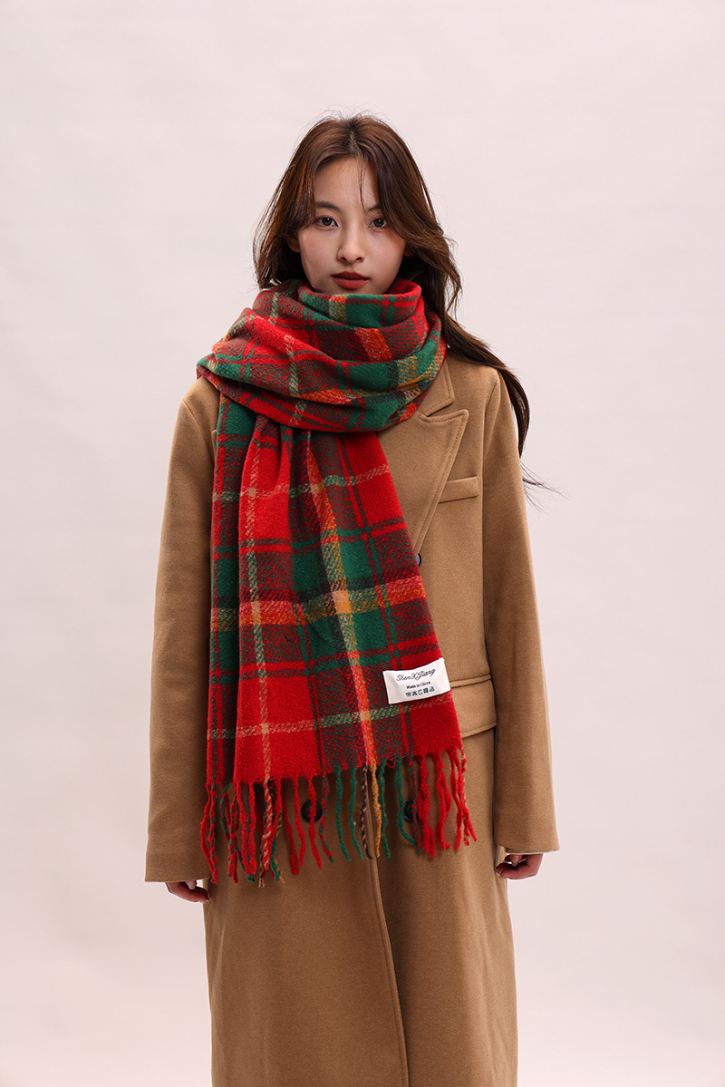 Châle à carreaux, polyvalent automne hiver, classique de Noël version coréenne 2024, nouveau châle, écharpe haut de gamme et chaude pour_voghion.com