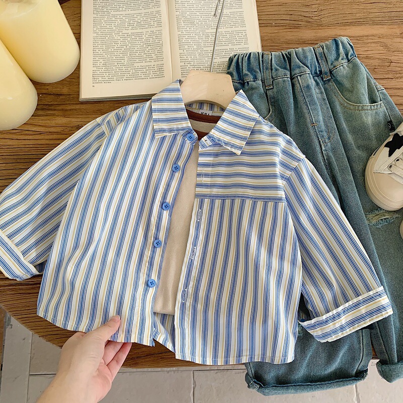 Boys' Shirts Spring and Autumn 2024 Children's Shirts Little Boys Baby Cardigan Long-Sleeved Tops Casual Boys' Long-Sleeved Shirts