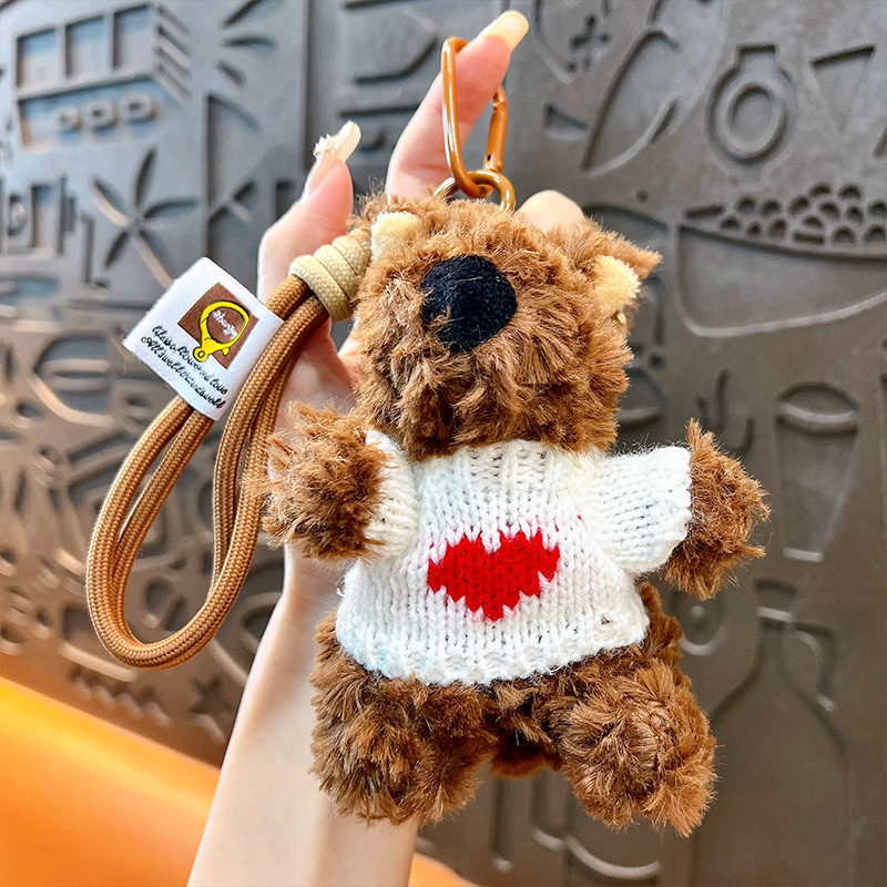 Creativo felpa marea cool oso estudiante mochila colgante muñeca linda pareja llavero pequeño regalo de dibujos animados al por mayor