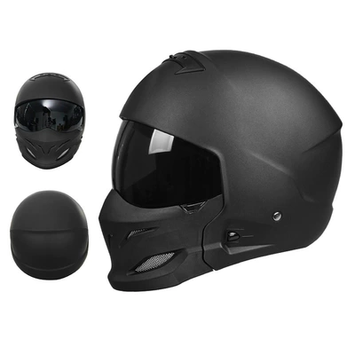 Retro Motorcycle Helmet Full-Face Electric Motorcycle Helmet for Men and Women, Summer All-Season Scorpion Helmet Combination Half Helmet (Motosiklet kaskı (dəbilqə)) - 856-asian-black-black-lens-m55-56