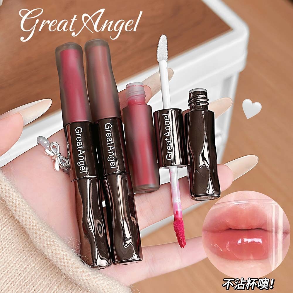 Greatangel Double-Ended Long-Lasting Lip Gloss, Silky Smooth and Delicate Matte Finish, Dual-Use for a Glossy or Mirror-Like Finish, Enhances Color