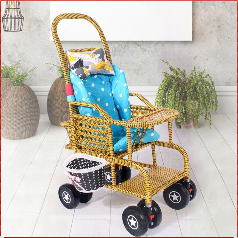 조절 가능한 검정색 바퀴와 쿠션이 있는 이중 등나무 의자 등받이