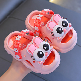 Children's Slippers Girls' 2024 New Summer Girl's Hole Shoes Soft Sole Non-Slip Indoor Baby Beach Slippers