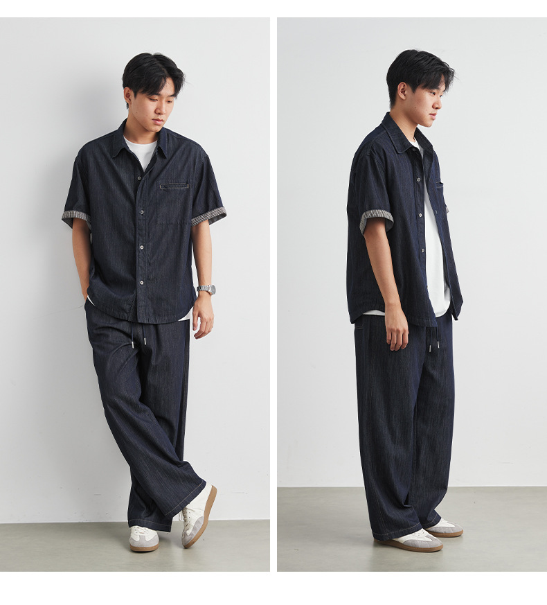 Bộ vest denim nam hai mảnh áo sơ mi dài tay quần dài — màu sắc chi tiết 6