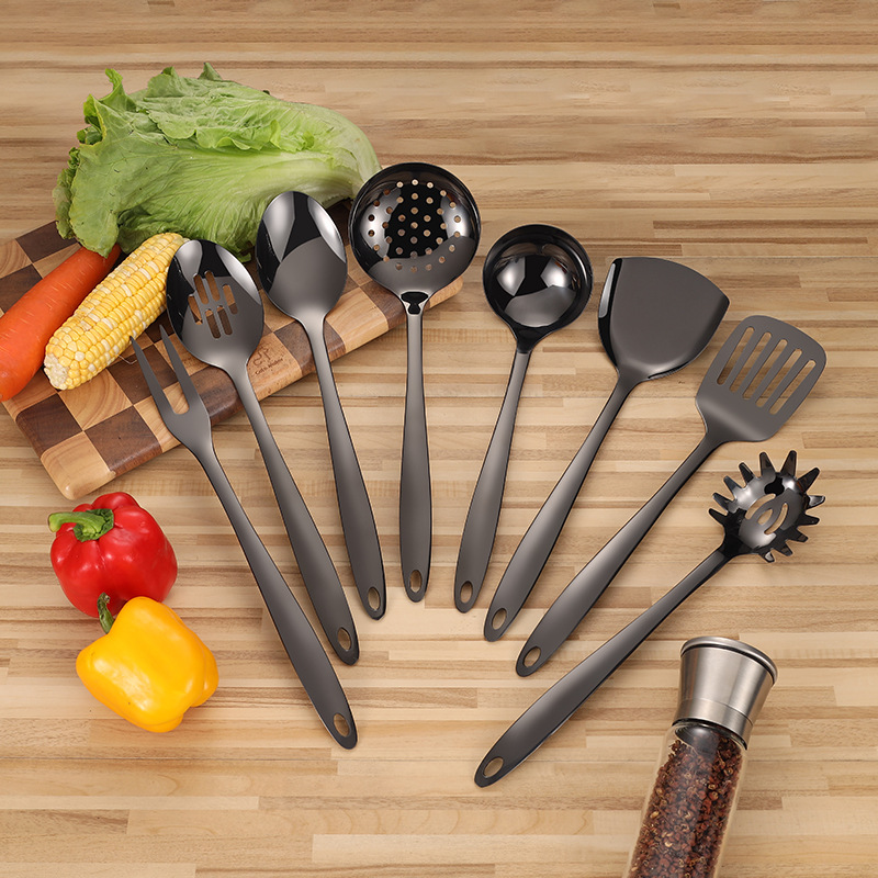 Fuentes transfronterizas utensilios de cocina de acero inoxidable 3 cm cuerpo desnudo espátula cuchara colador cuchara de arroz pala freír cuchara lengua juego de utensilios de cocina
