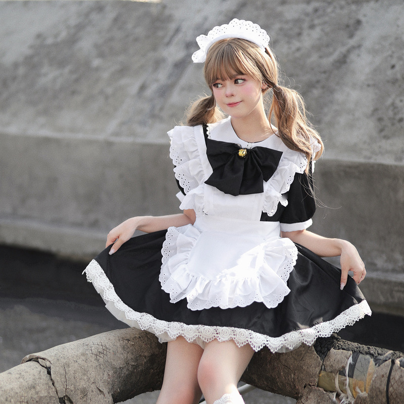 日本のかわいいロリータバニーガールコスプレ黒と白のメイドメイド衣装ロリータドレス|undefined