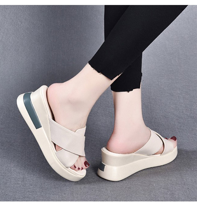 Dép sandal nữ đế xuồng da bò thật quai chữ V gót cao 9 cm — Màu đen (Da bò lớp đầu tiên) chi tiết 3