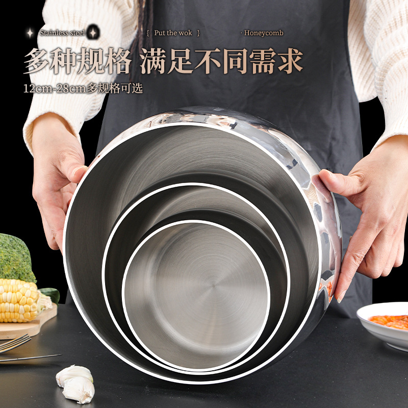 18-10 Tazo multipropósito de acero inoxidable de grado alimenticio tipo tambor para batir huevos tazón de ensalada doméstico grueso para mezclar frías tazón caliente