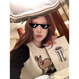 早安樊樊25N圣诞小鹿30.3绵羊毛提花针织上衣女秋冬套头毛衣