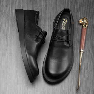 Spring new first layer cowhide men's shoes lace-up casual business leather shoes fashion trend Big Head shoes a generation of hair