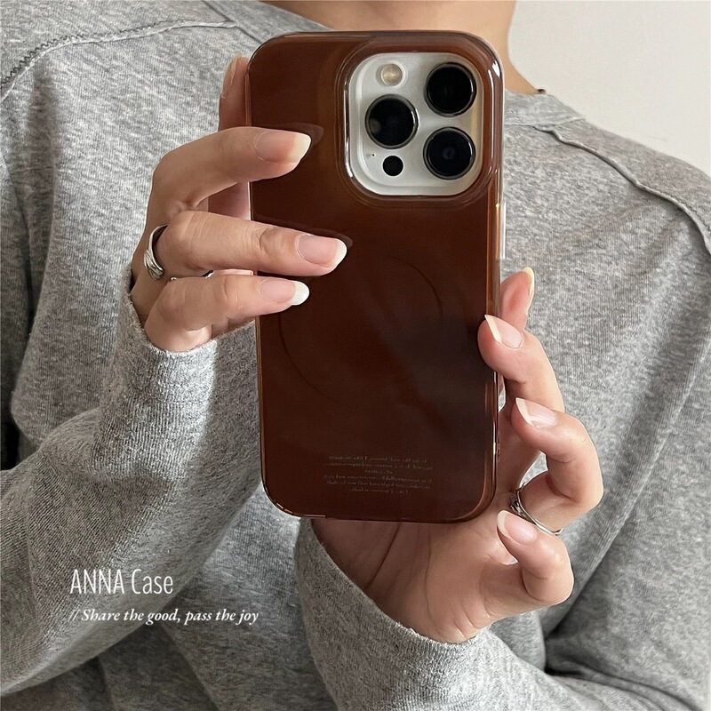 Casual Ins Dark Green Coffee Brown Magnetic Suction Case Suitable for 16Promax151413 Protective Case Anti-Fall Case for Women