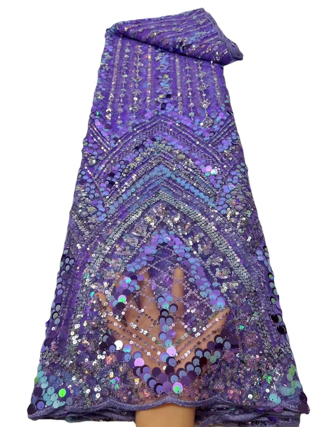 Europa y América colorido lentejuelas máquina bordada azul real encaje vestido de noche vestido de boda teñido encaje tela JX2507