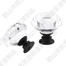 家具五金透明水晶拉手水晶玻璃钻石玻璃门把手30mm黑色底座玫瑰金