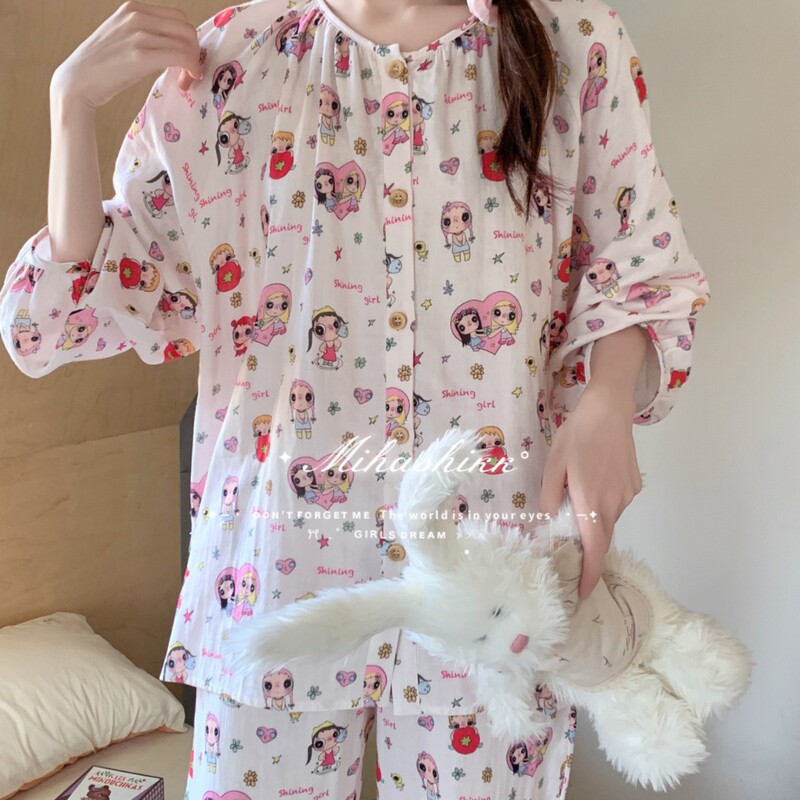 Mihashikk 100% cotton pure cotton baby double-layer gauze long-sleeve pajamas for women 2026 cotton gauze home wear wholesale Mihashikk 100% cotton pure cotton baby double-layer gauze long-sleeve pajamas for women 2026 cotton gauze home wear wholesale